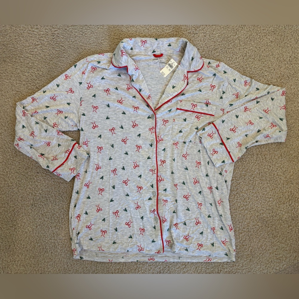 NWT Aerie Christmas Pajama Top with Red and Green Accents, Size Med & Lg